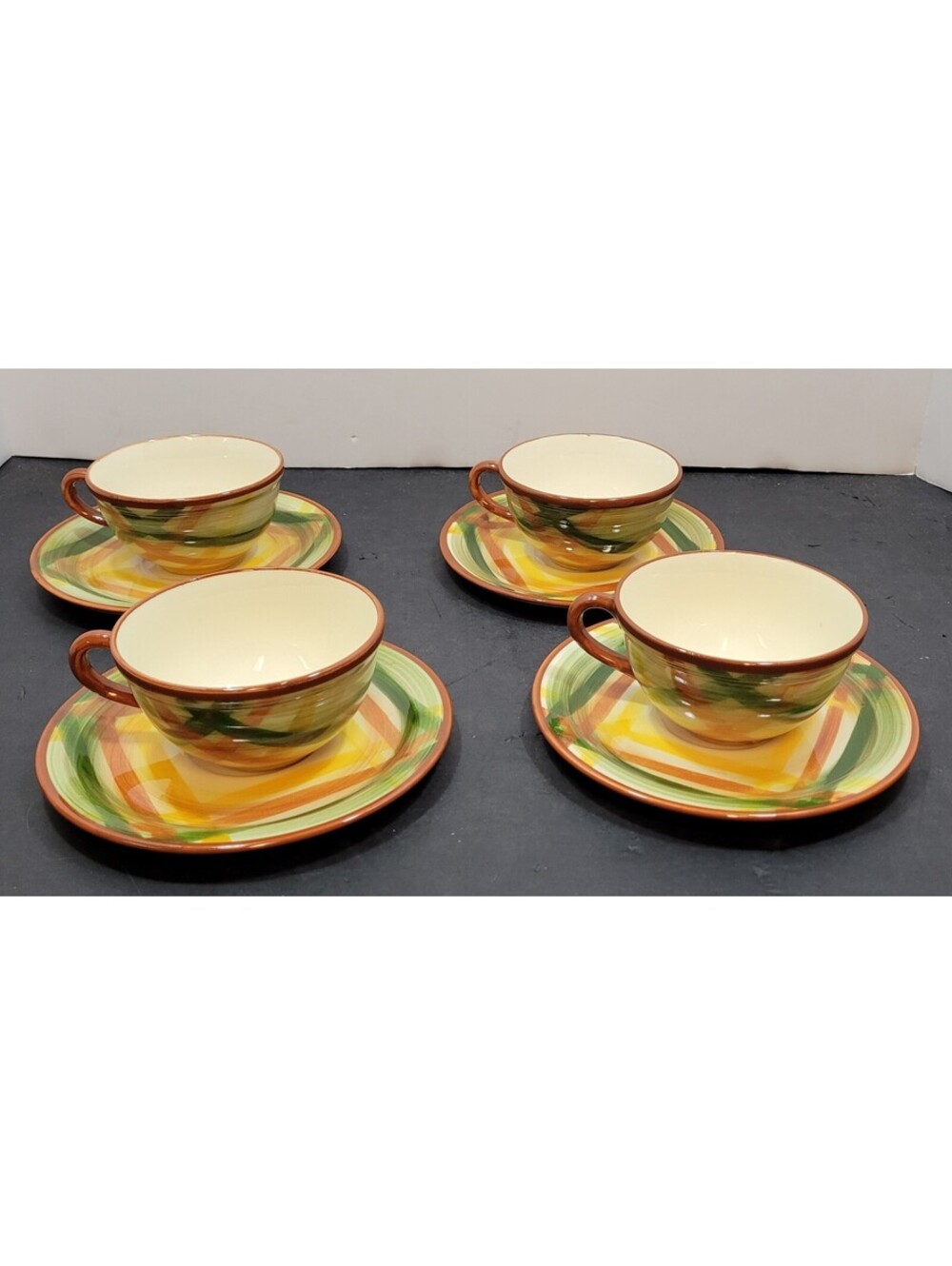 MCM Metlox Vernonware Poppytrail Homespun 4 Cups and 4 Saucers - Lot of 8 (A)